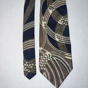 Henry Grethel Silk Tie Mens Blue Brown Tan Geometric Abstract Wavy Italian Silk